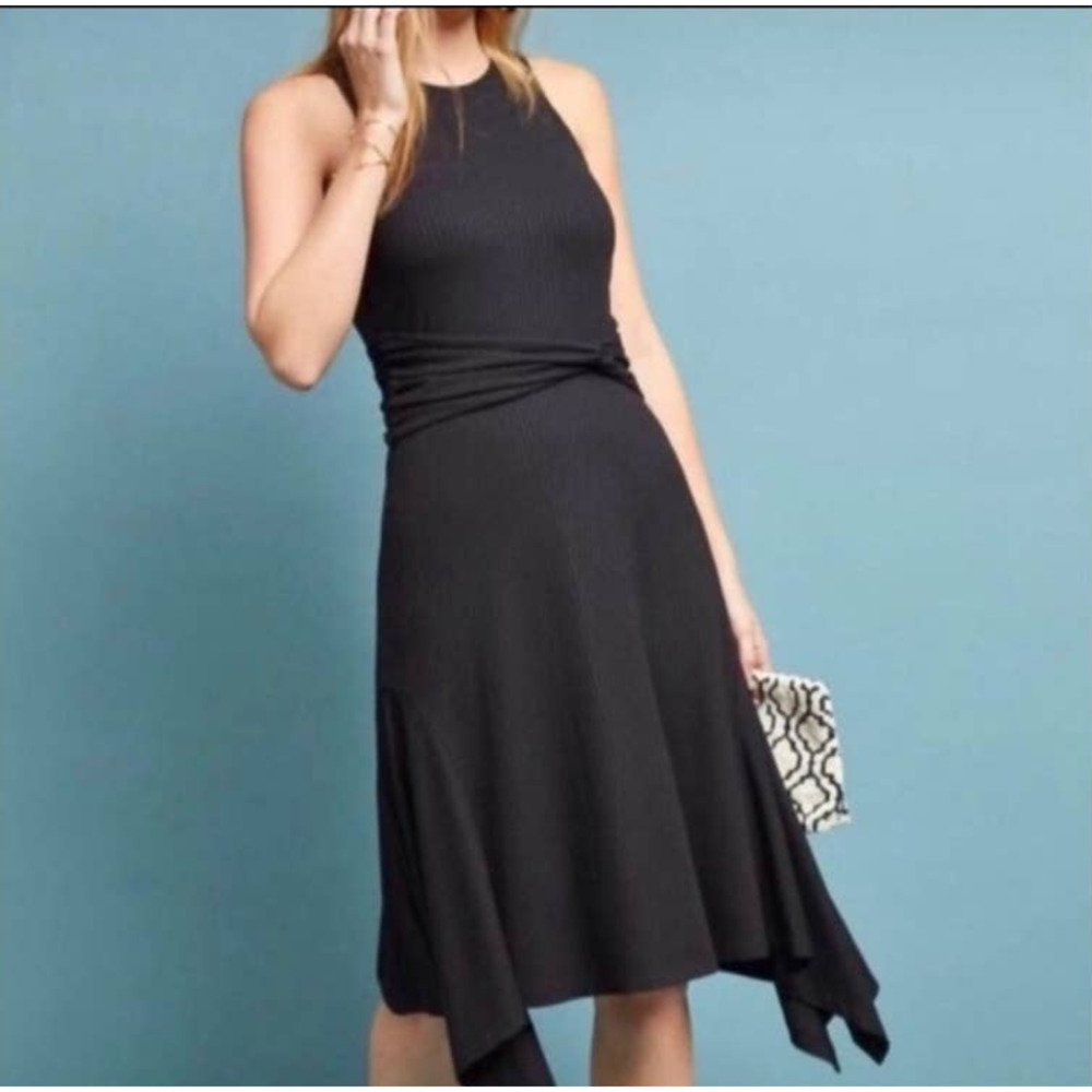 Anthropologie Black Ribbed Kingsolver Casual Knit Dress Medium
